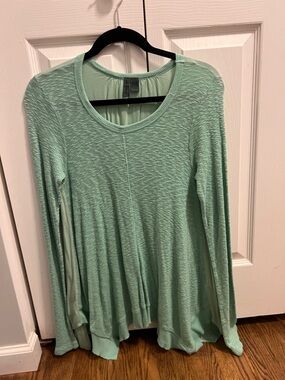 Anthropologie Women's Mint Green Long-Sleeve Crew Neck Top